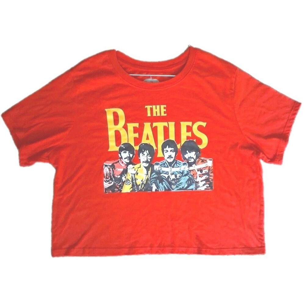The Beatles Crop Top Womens XL Red Sgt Peppers Graphic Tee Shirt Short Sleeve
